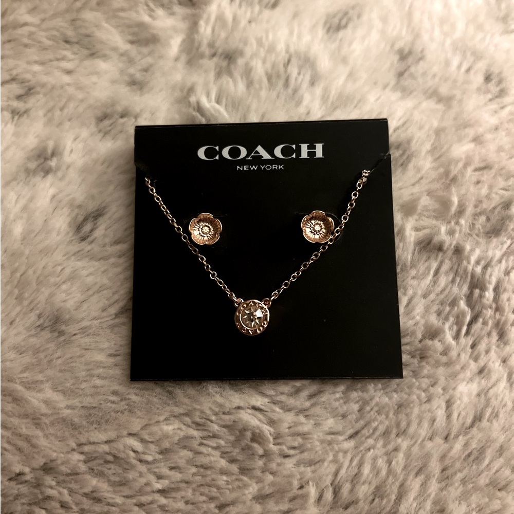 Coach Rose Gold earrings and necklace set